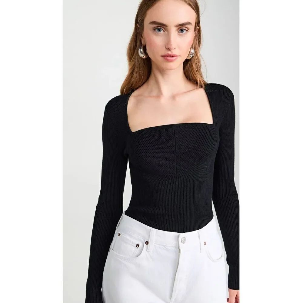 Jason Wu Curved Neckline Sweater in Black NWT Size XL